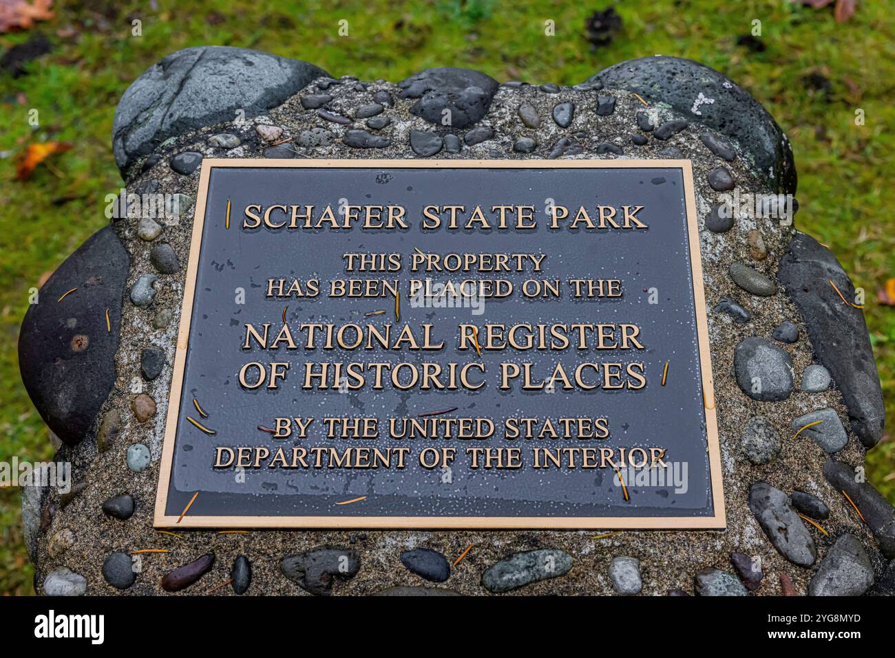 Targa National Register of Historic Places nello Schafer State Park, Washington State, USA Foto Stock