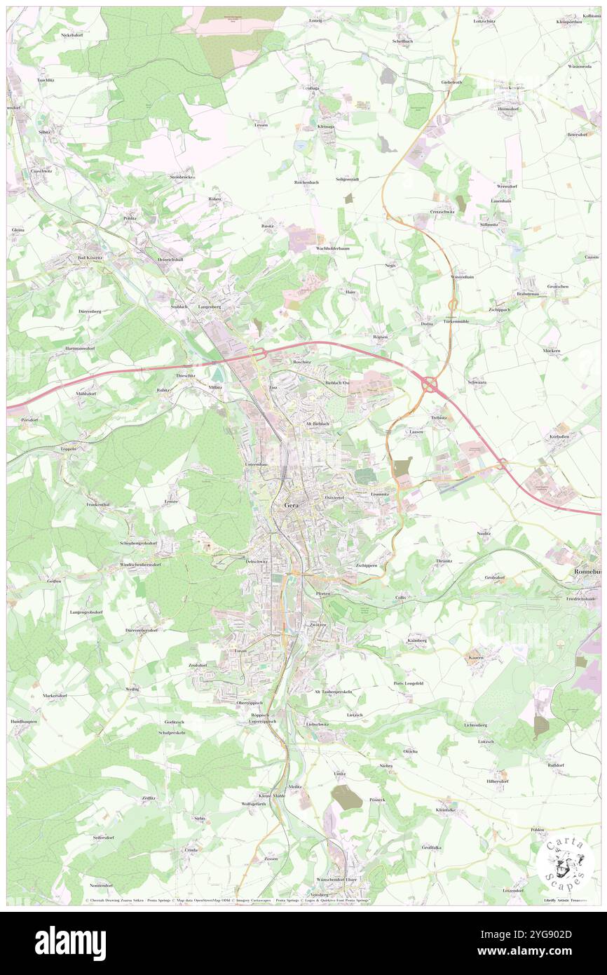 Gera, DE, Germania, Turingia, N 50 52' 41'', N 12 4' 56'', mappa, Cartascapes Mappa pubblicata nel 2024. Esplora Cartascapes, una mappa che rivela i diversi paesaggi, culture ed ecosistemi della Terra. Viaggia attraverso il tempo e lo spazio, scoprendo l'interconnessione del passato, del presente e del futuro del nostro pianeta. Foto Stock