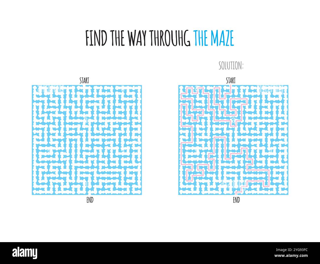 LABIRINTO 001. Puzzle vettoriale con soluzione. Illustrazione Vettoriale