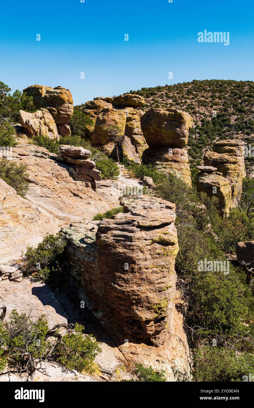Formazioni rocciose insolite; Massai Point; Chiricahua National Monument; Arizona; USA Foto Stock