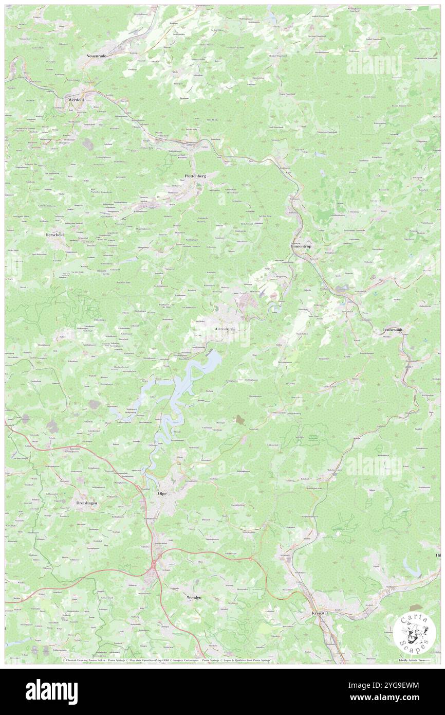 Attendorn, Regierungsbezirk Arnsberg, DE, Germania, Renania settentrionale-Vestfalia, N 51 6' 40'', N 7 52' 50'', MAP, Cartascapes Map pubblicata nel 2024. Esplora Cartascapes, una mappa che rivela i diversi paesaggi, culture ed ecosistemi della Terra. Viaggia attraverso il tempo e lo spazio, scoprendo l'interconnessione del passato, del presente e del futuro del nostro pianeta. Foto Stock