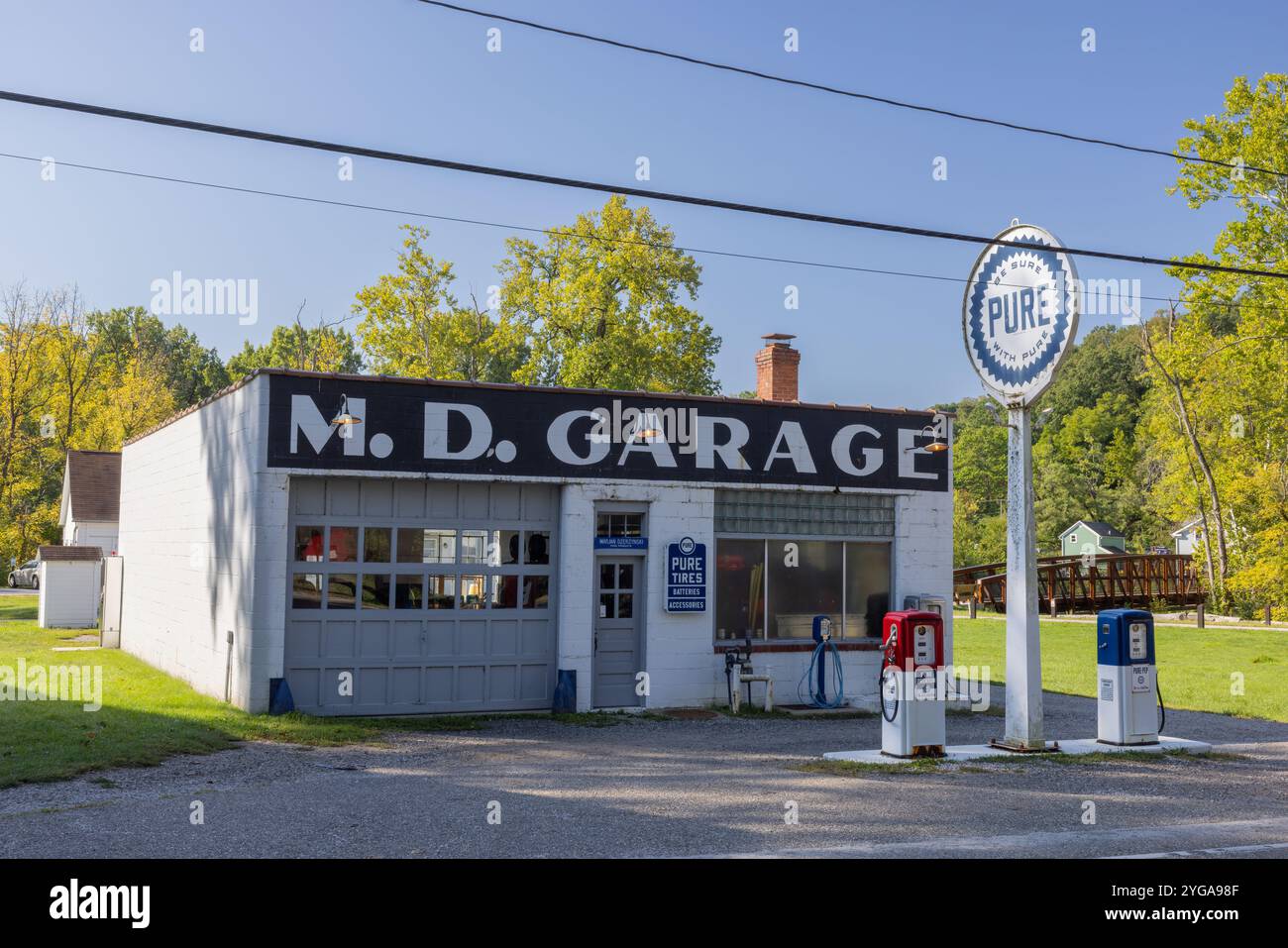 M. D. Garage and Pure gas Station, Cuyahoga Valley National Park, Boston Township, Ohio Foto Stock