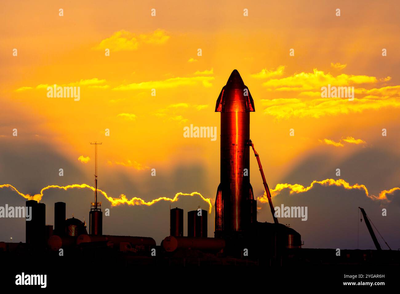 Space X Rocket sul sito di lancio. Solo per uso editoriale. Foto Stock