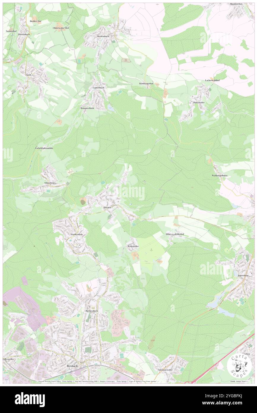 Hoechen, DE, Germania, Saarland, N 49 23' 21'', N 7 16' 16'', mappa, Cartascapes Mappa pubblicata nel 2024. Esplora Cartascapes, una mappa che rivela i diversi paesaggi, culture ed ecosistemi della Terra. Viaggia attraverso il tempo e lo spazio, scoprendo l'interconnessione del passato, del presente e del futuro del nostro pianeta. Foto Stock