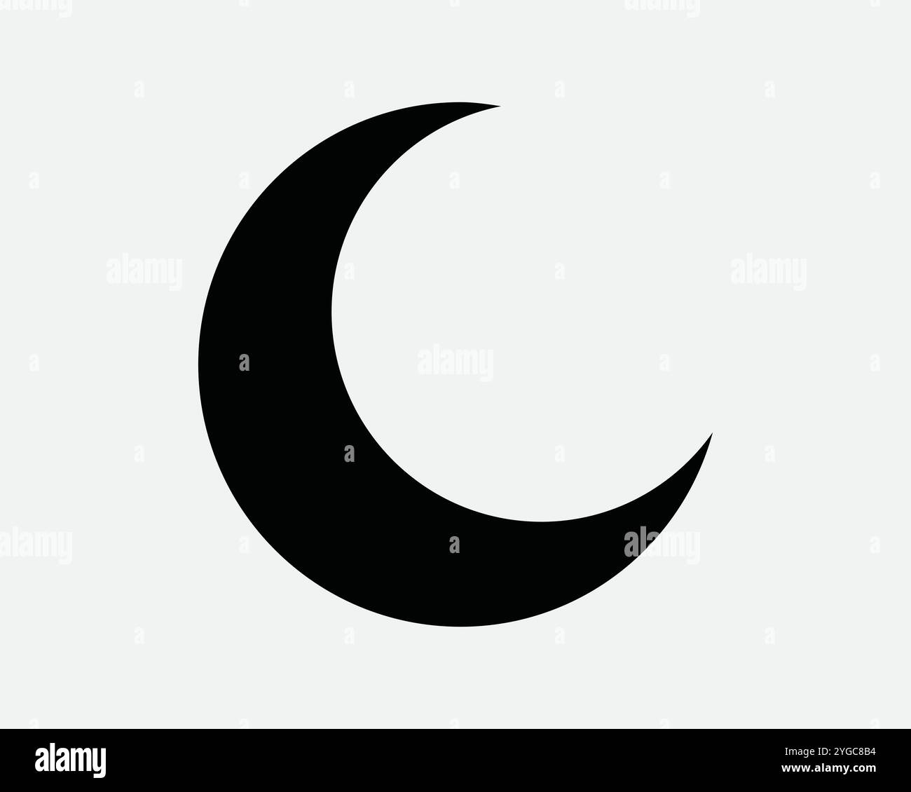 Crescent Moon Night Sky Islam Religion Muslim Lunar Curve Planet Astronomy Nature Light Shadow silhouette Sky Sign Icon Shape Outline Nero bianco Illustrazione Vettoriale