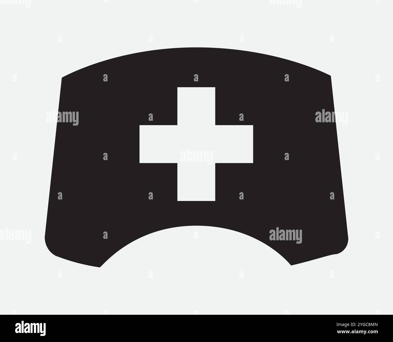 Cappello medico infermiere Headwear Head Gear Hospital Clinic Healthcare assistenza sanitaria infermieristica medico di pronto soccorso Cap icona SVG profilo Vector nero bianco Illustrazione Vettoriale