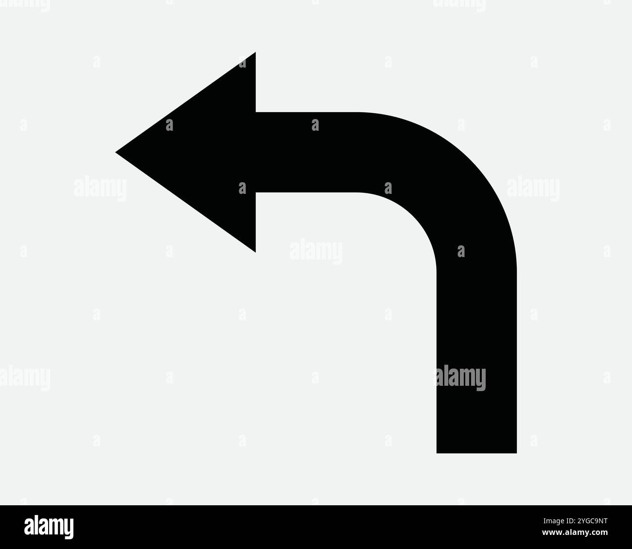 Svolta in alto a sinistra direzione del percorso posizione di navigazione Freccia di svolta punto freccia indicante l'icona del segnale stradale SVG profilo vettore bianco e nero Illustrazione Vettoriale