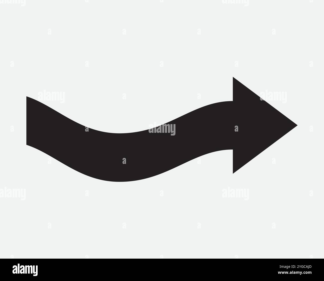 Curva ondulata con freccia destra che punta il punto est direzione percorso orientamento navigazione posizione puntamento accanto al contorno forma icona segno vettoriale bianco nero Illustrazione Vettoriale