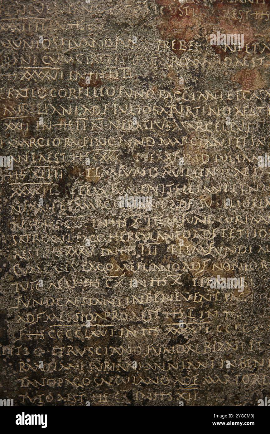 Il tabula dei Liguri Baebiani. Lastra di bronzo proveniente dalla città dei Liguri Baebiani, nei pressi di Benevento. Contiene un elenco di prestiti non rimborsabili concessi a l Foto Stock