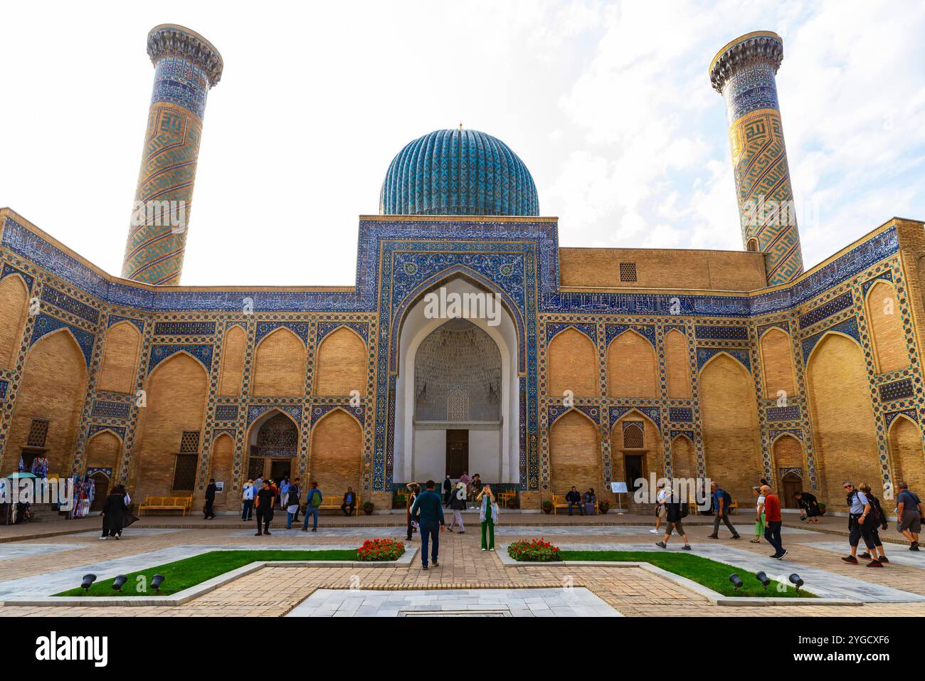 Vista dell'ensemble Muhammad Sultan. Mausoleo di Tamerlano (Mausoleo di Timur), Samarcanda, Uzbekistan. Foto Stock