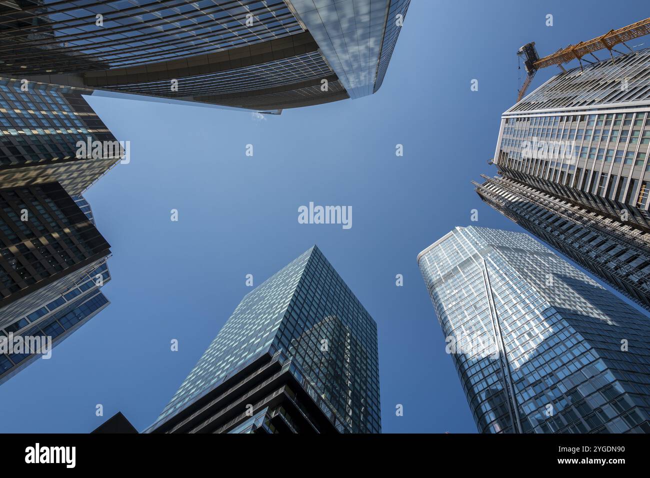 Edifici a torre e uffici nel centro della metropoli principale di Francoforte, Assia, Germania, Europa Foto Stock