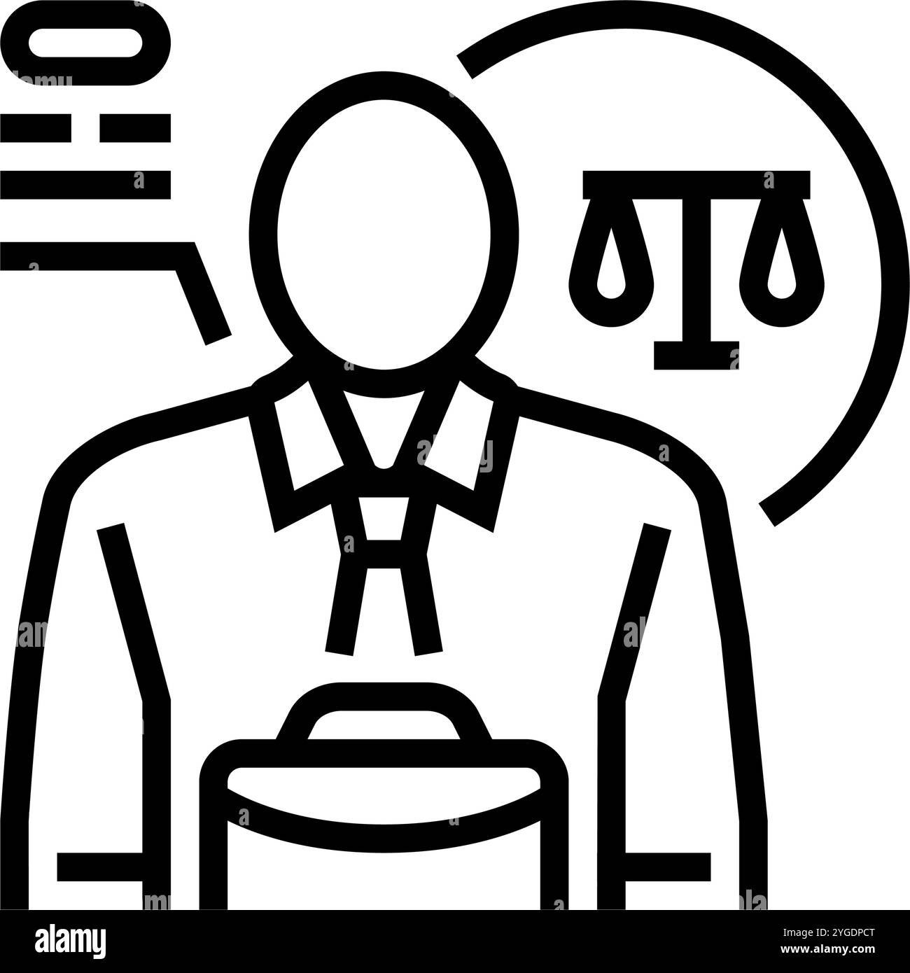 illustrazione vettoriale dell'icona della linea di diritto societario dell'avvocato Illustrazione Vettoriale