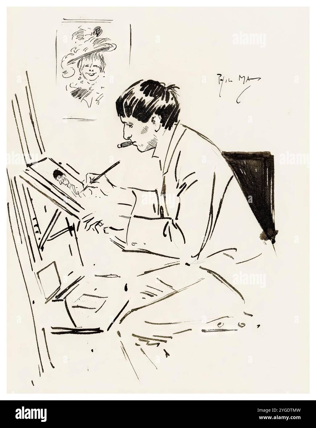 Phil May (1864-1903), Autoritratto cartone animato del caricaturista inglese Philip William May, caricatura in media misti, 1894 Foto Stock