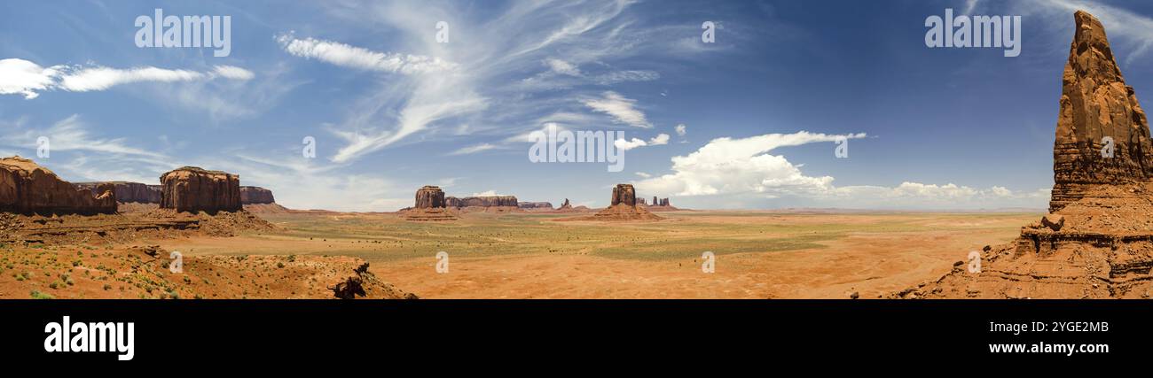 Panorama ad altissima risoluzione del deserto rosso con mesas tipici nella Monument Valley, Stati Uniti Foto Stock