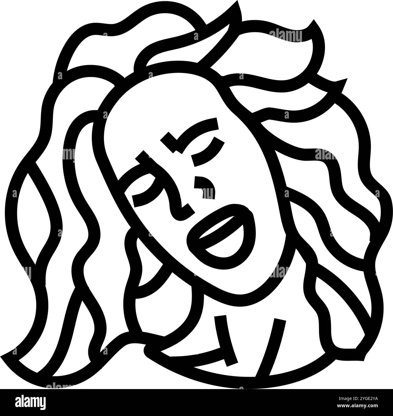 illustrazione vettoriale dell'icona della linea di espressione della donna euforica Illustrazione Vettoriale