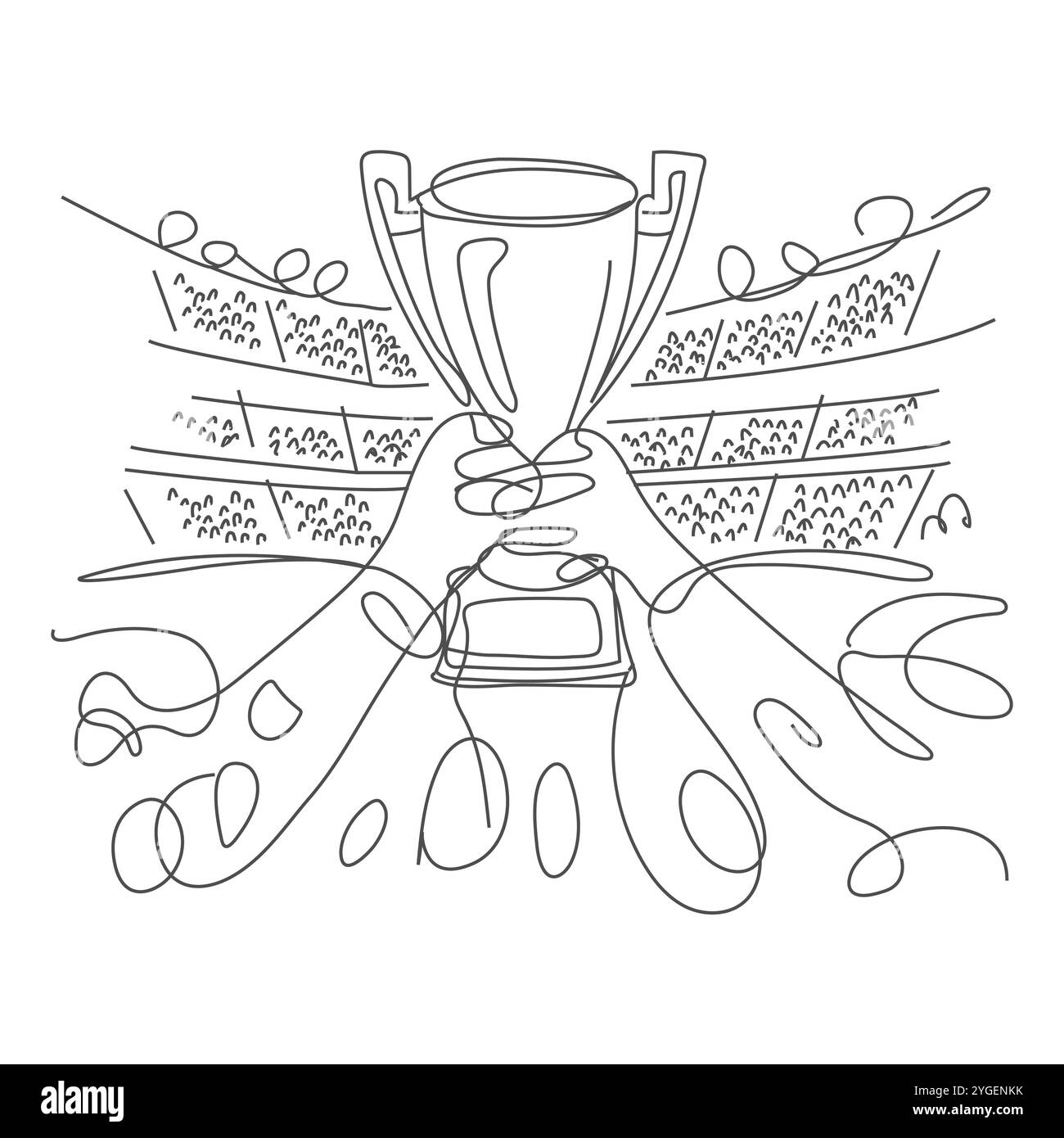 Icona della linea continua della Coppa dei vincitori, trofeo del vincitore disegno continuo dell'icona di una linea. Premiare la coppa dei trofei, illustrazione vettoriale a linea singola in stile doodle. Illustrazione Vettoriale