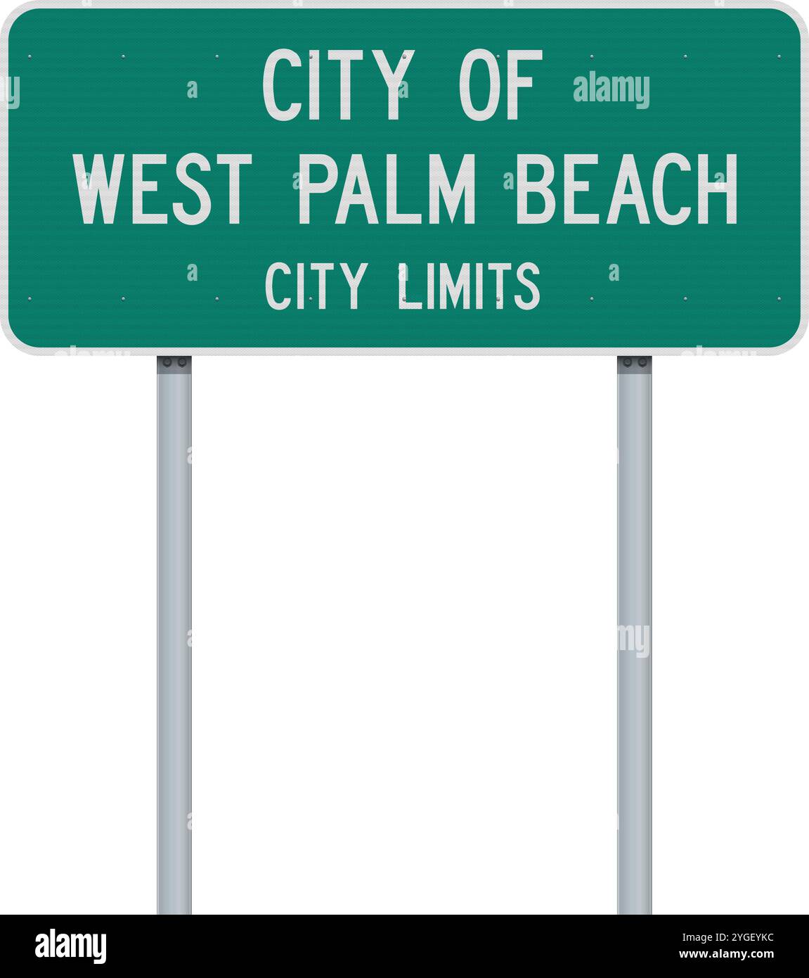 Illustrazione vettoriale della città di West Palm Beach (Florida), segnaletica stradale verde su pali metallici Illustrazione Vettoriale