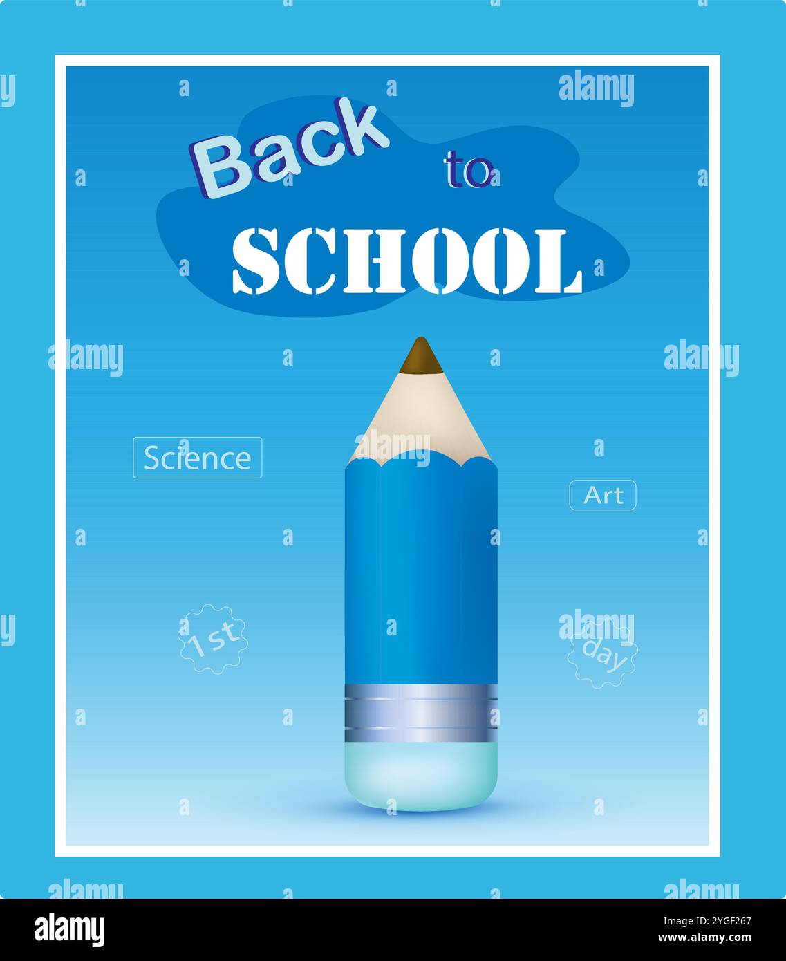 Torna a scuola. vettore pensil cartoni animati. Design piatto. Monocromatico. Illustrazione Vettoriale