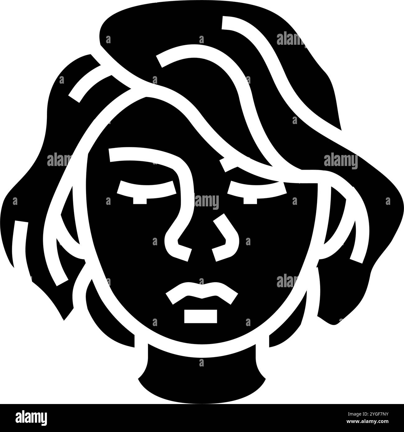 illustrazione vettoriale dell'icona del glifo dell'espressione della donna della vergogna Illustrazione Vettoriale