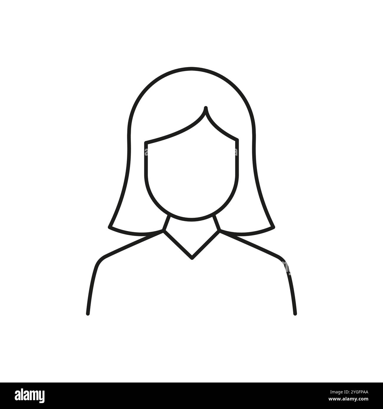 Icona linea avatar femminile. Applicazioni donna con lunghezza spalle capelli, profilo utente o informazioni di contatto. Illustrazione del vettore isolato Illustrazione Vettoriale