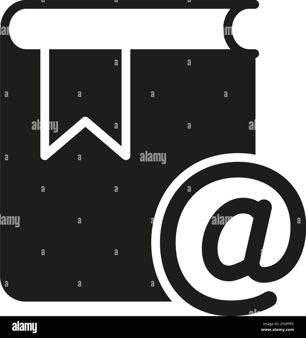 Icona della silhouette della rubrica per e-mail e servizi di supporto. Libro digitale ed e-mail Sign for Online Communication and Information Access Glyph Symbol Illustrazione Vettoriale