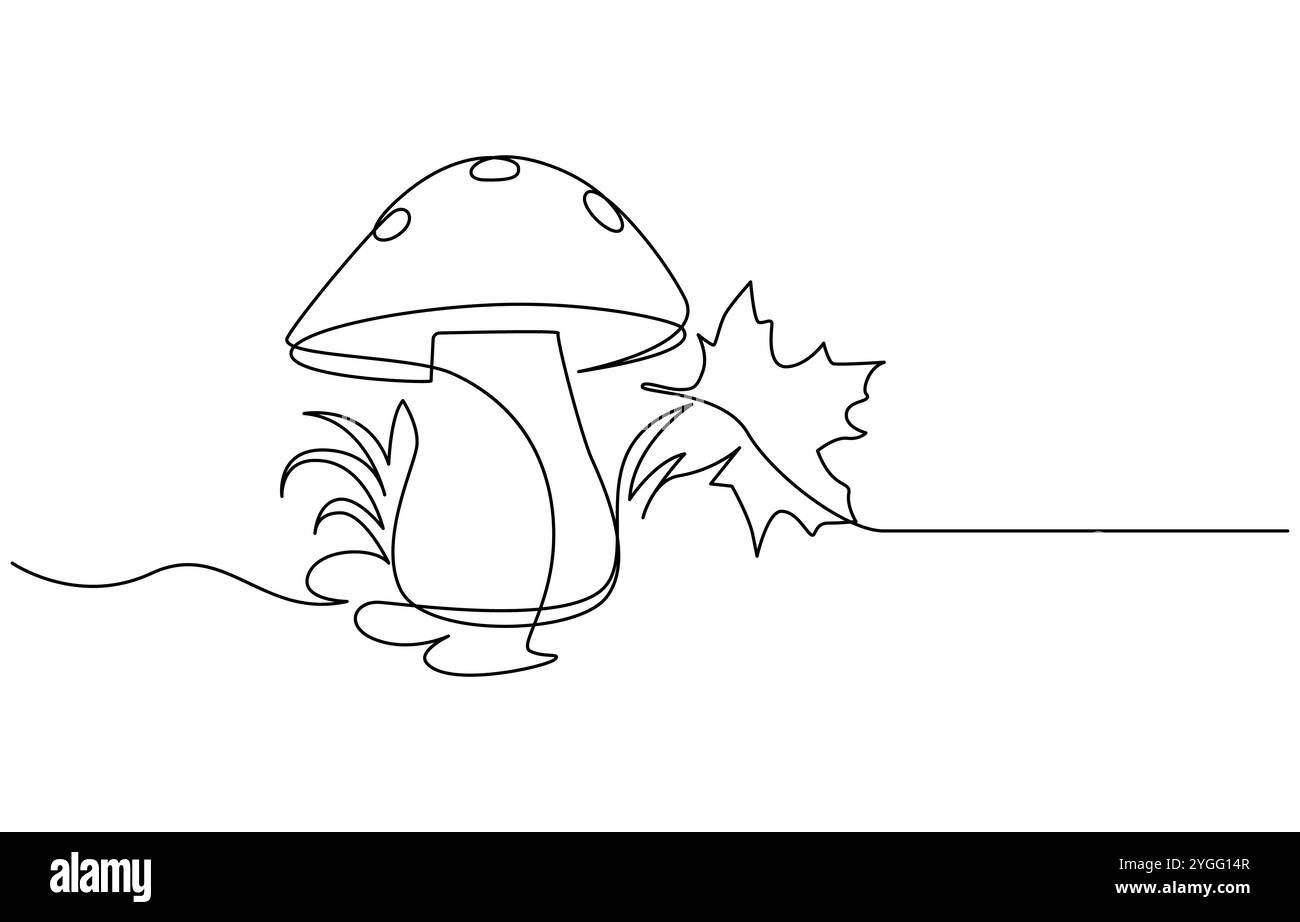 Fungo a campana di forma astratta. Icona a forma di fungo a campanello singolo, illustrazione dei funghi magici. Illustrazione vettoriale con una linea disegnata a mano Illustrazione Vettoriale