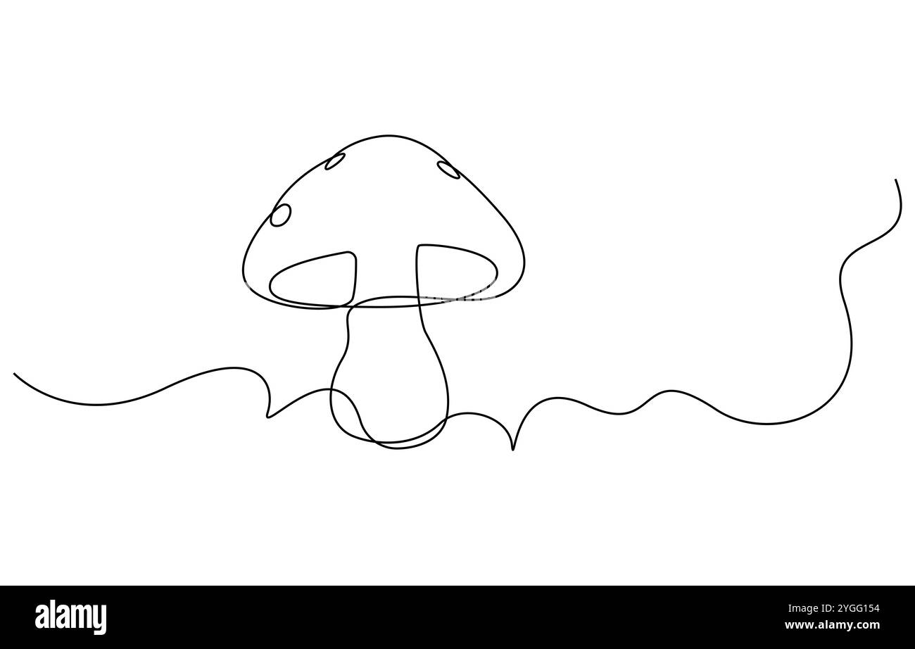 Fungo a campana di forma astratta. Icona a forma di fungo a campanello singolo, illustrazione dei funghi magici. Illustrazione vettoriale con una linea disegnata a mano Illustrazione Vettoriale