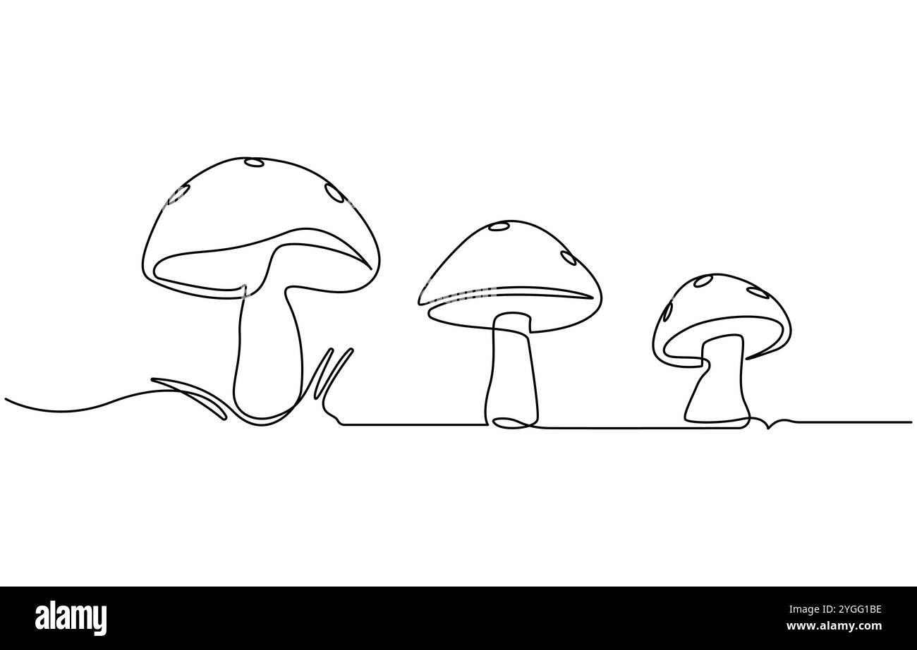 Fungo a campana di forma astratta. Icona a forma di fungo a campanello singolo, illustrazione dei funghi magici. Illustrazione vettoriale con una linea disegnata a mano Illustrazione Vettoriale