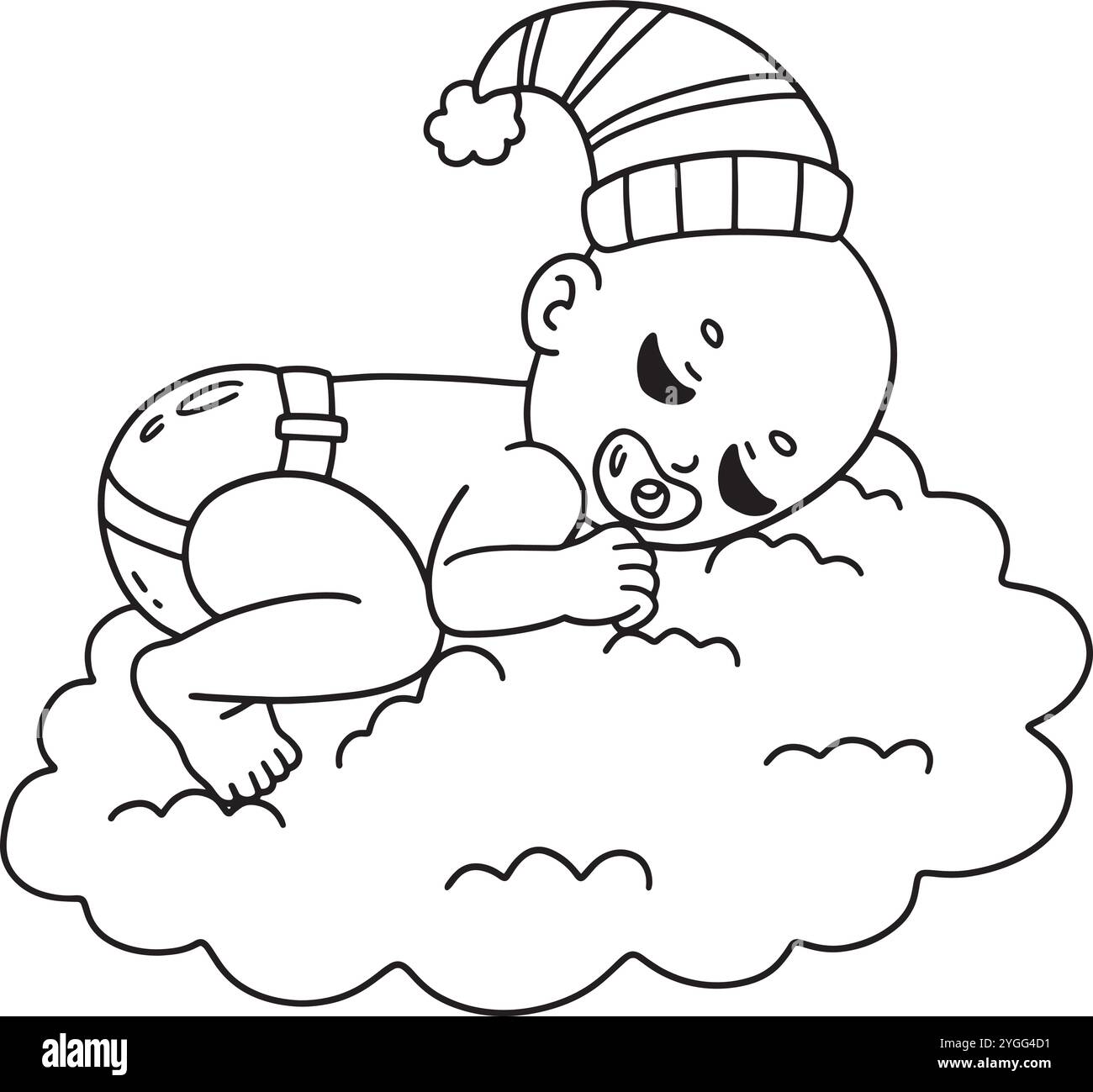 Baby shower Baby Baby Sleeping on Clouds Isolated Illustrazione Vettoriale