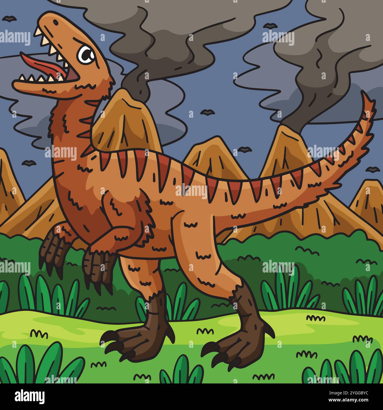 Illustrazione dei cartoni animati colorati di dinosauro Velociraptor Illustrazione Vettoriale