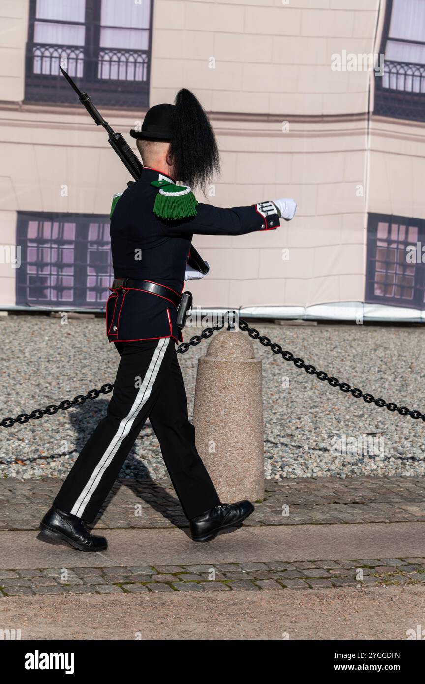 Uno della Guardia reale norvegese 3. Società (norvegese: Hans Majestet Kongens 3. Gardekompani) è una famosa banda militare e unità di perforazione in Norvegia Foto Stock