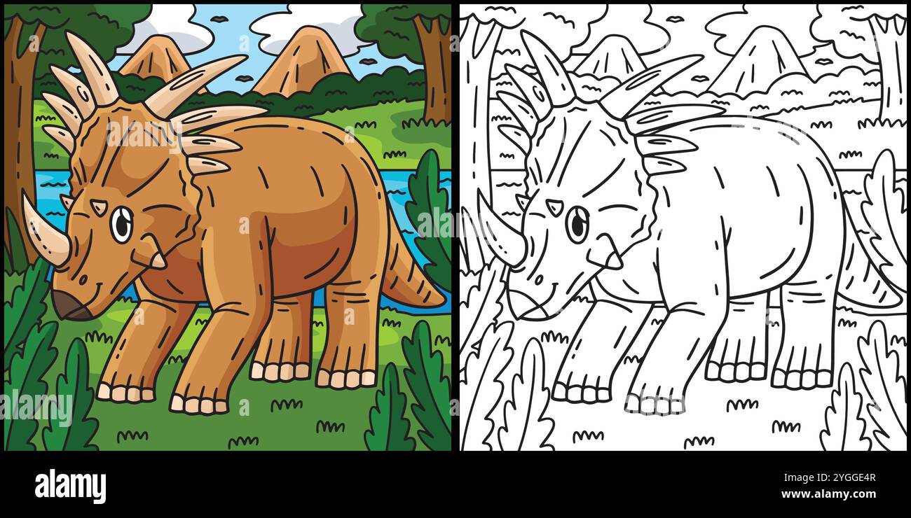 Illustrazione della pagina da colorare dello Styracosaurus di dinosauro Illustrazione Vettoriale