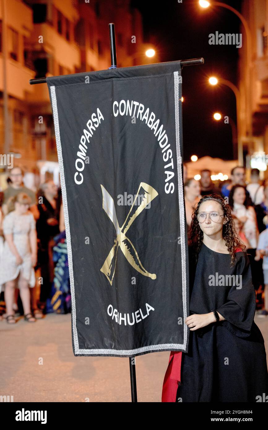 Festa dei mori e dei cristiani, bandiera, decorazione, parata, festa, Orihuela, Vega Baja, autonomia di Valencia; Provincia di Alicante, Spagna Foto Stock