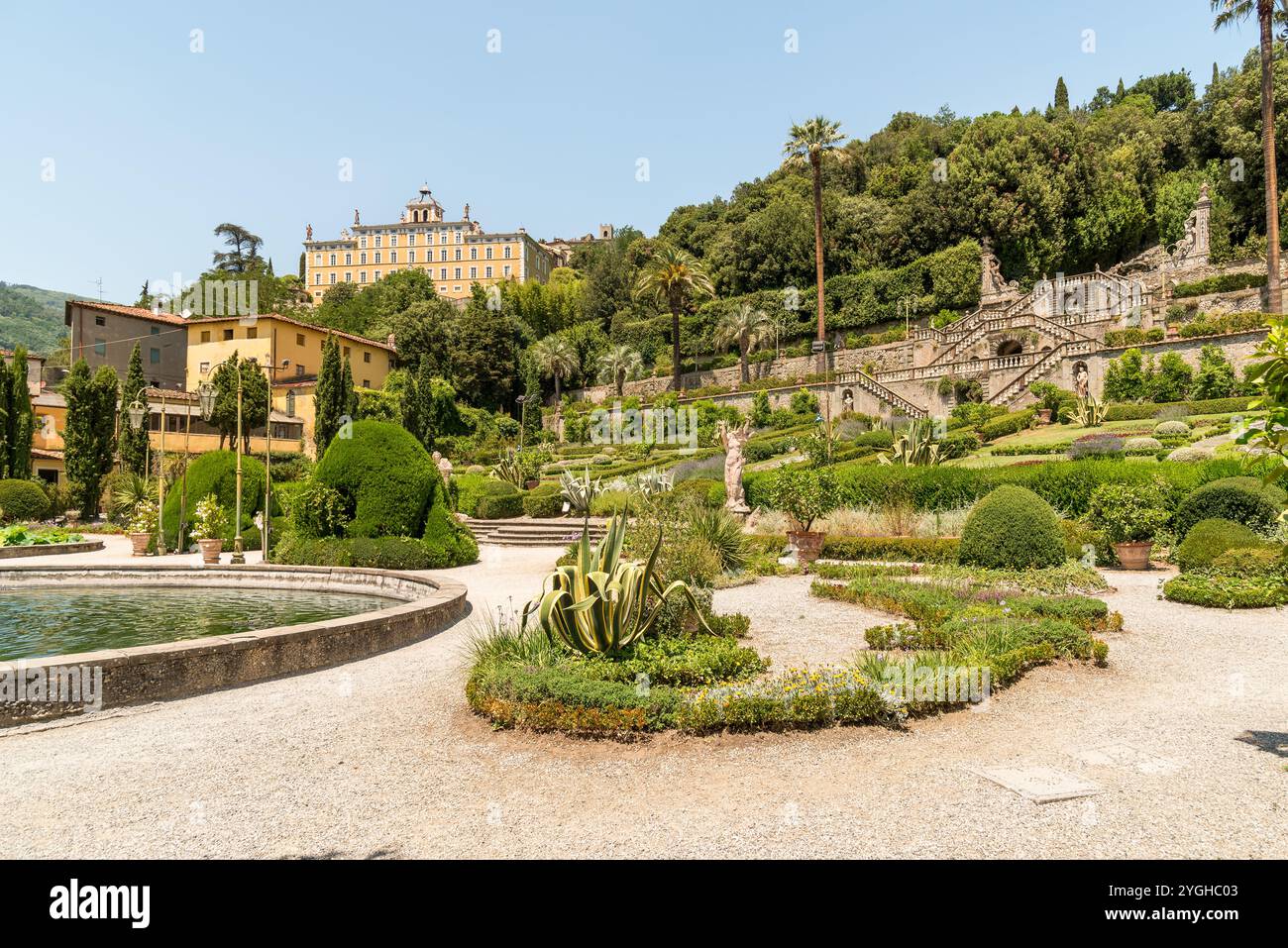 Giardino storico Garzoni a Collodi, nel comune di Pescia, provincia di Pistoia, Toscana, Italia. Foto Stock