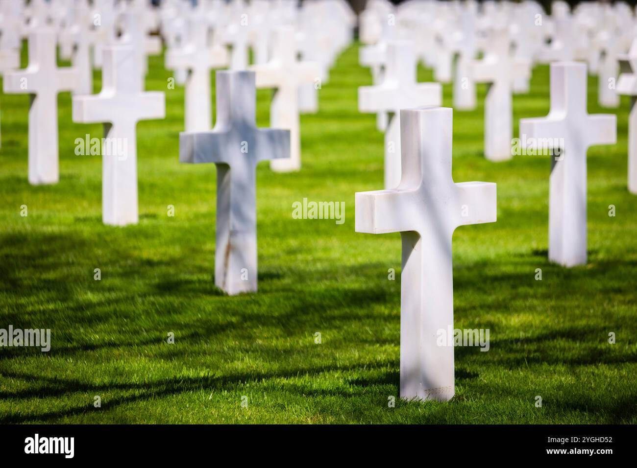 Vista del cimitero americano sulla spiaggia di Omaha. Colleville-sur-mer, Normandia, Francia, Europa occidentale. Foto Stock