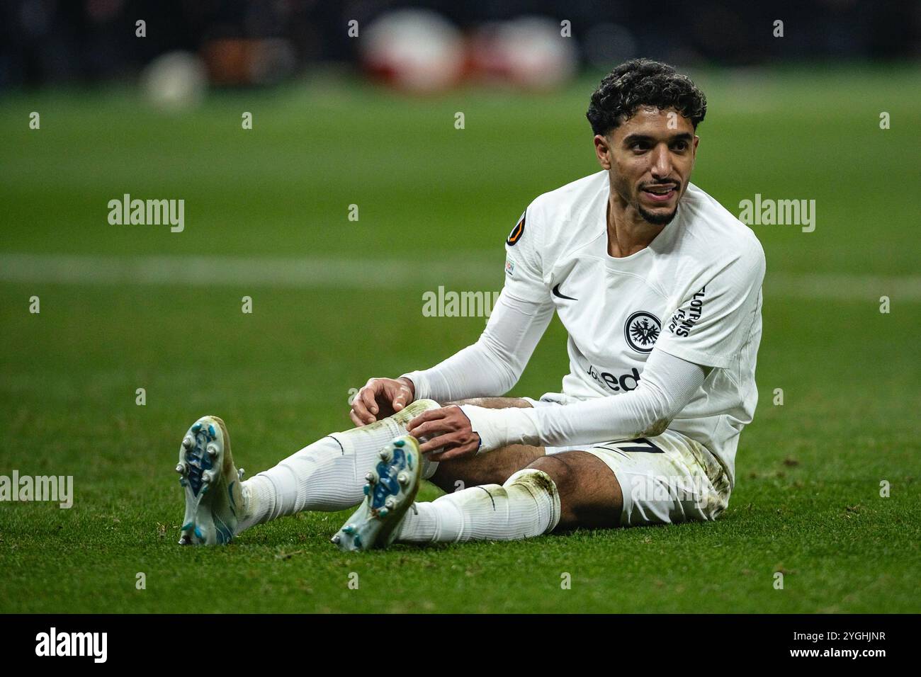 Francoforte, Germania. 7 novembre 2024. Francoforte, Germania, 7 novembre 2024 FRANCOFORTE, GERMANIA - 7 NOVEMBRE: Omar Marmoush di Eintracht Francoforte reagisce durante la partita di UEFA Europa League tra Eintracht Francoforte e Slavia Praga al Deutsche Bank Park il 7 novembre 2024 a Francoforte, Germania. (Foto di Dan o' Connor/ATPImages) Dan o' Connor (Dan o' Connor/ATP Images/SPP) crediti: SPP Sport Press Photo. /Alamy Live News Foto Stock
