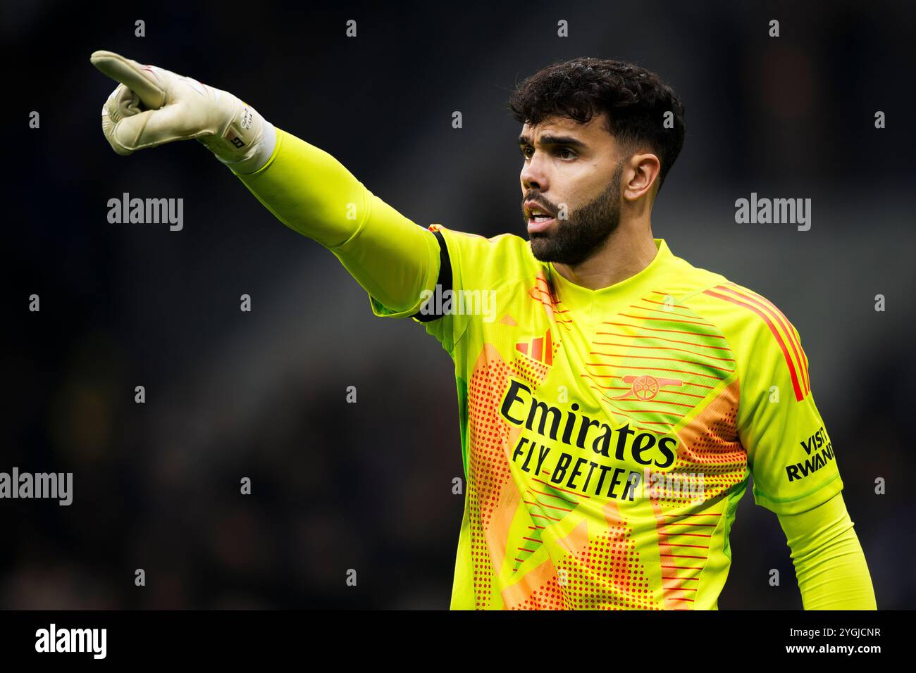 Milano, Italia. 6 novembre 2024. David Raya dell'Arsenal FC gesti durante la fase di UEFA Champions League 2024/25 partita di calcio tra FC Internazionale e Arsenal FC. Crediti: Nicolò campo/Alamy Live News Foto Stock