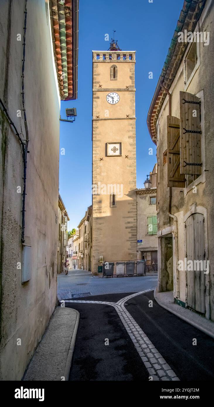 Tour de l'horloge a Cazouls lès Béziers. Foto Stock