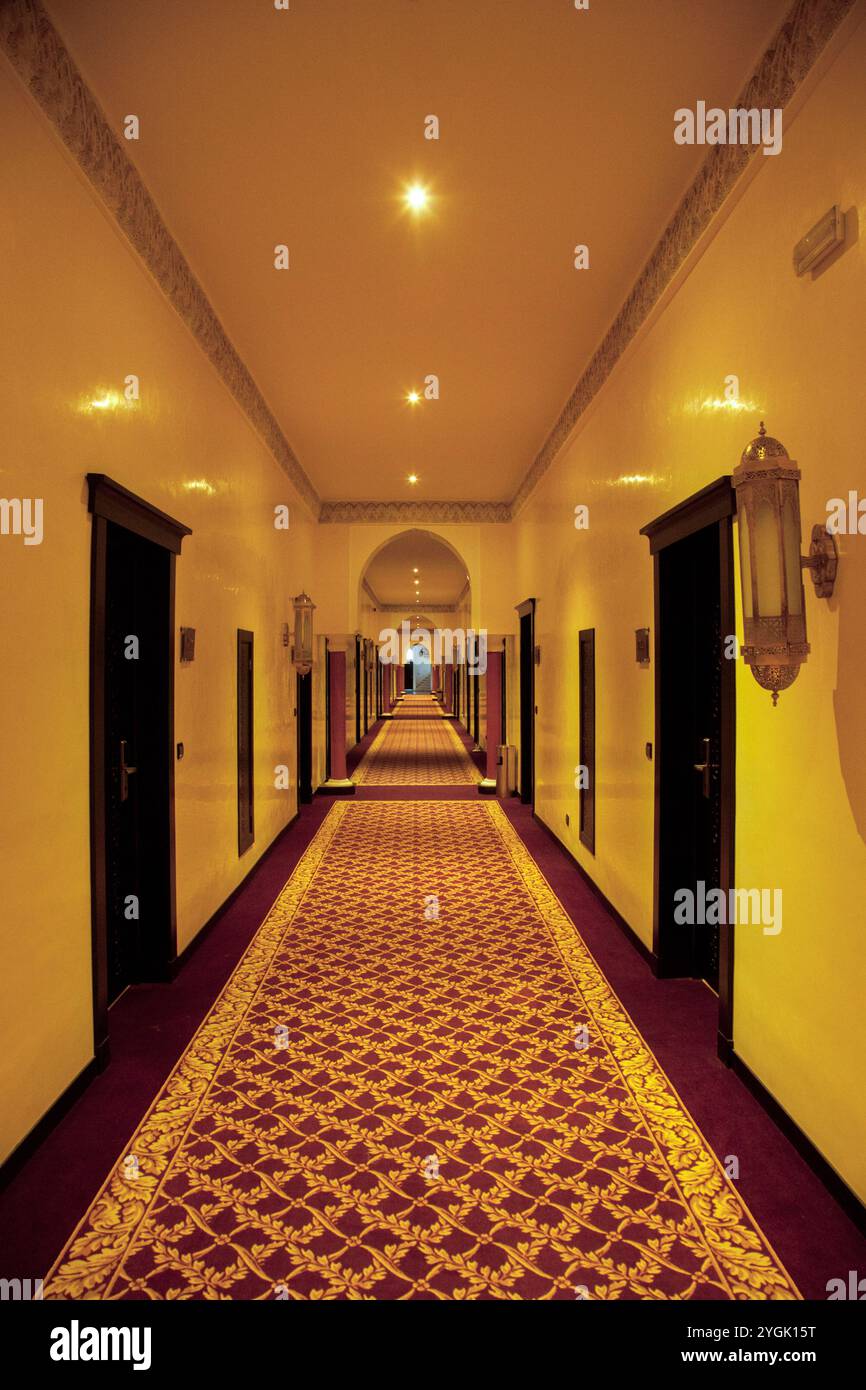 Marrakech, hotel, corridoio, corridoio, corridoio, moquette, città, Maghreb, Marocco Foto Stock