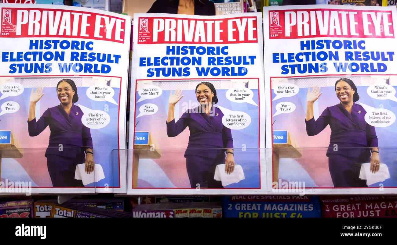 Kemi Badenoch - Private Eye Cover, rivista britannica satirica e attualità presenta il nuovo politico del Partito Conservatore e leader dell'opposizione. Foto Stock