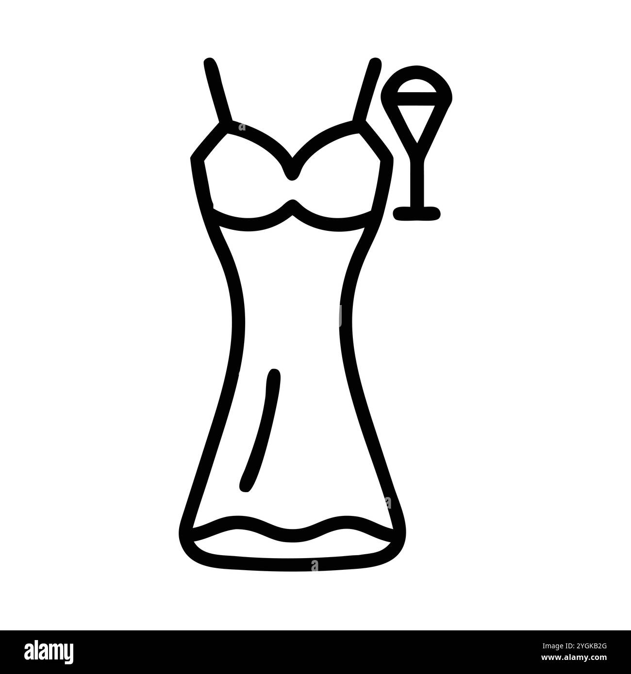 semplice illustrazione vettoriale di un abito da cocktail, in uno stile semplice e pulito, per grafica business e fashion. illustrazione abiti piatti. Illustrazione Vettoriale