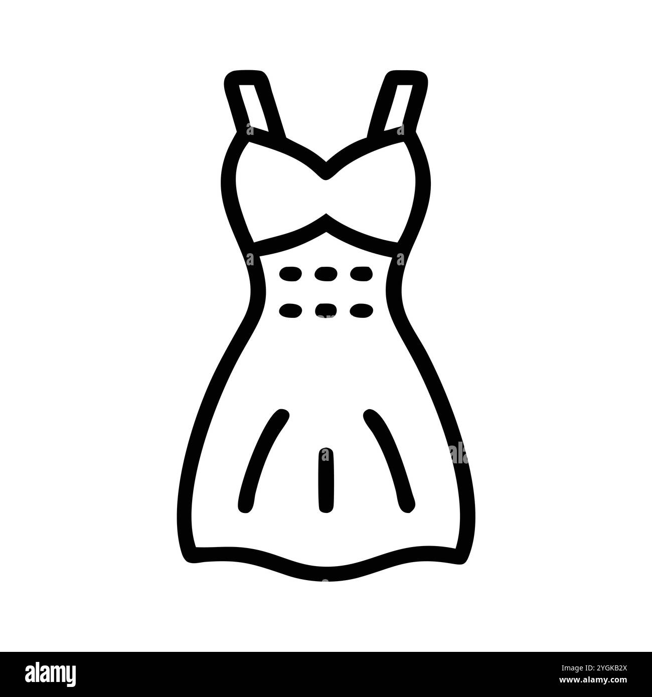 semplice illustrazione vettoriale di un abito da cocktail, in uno stile semplice e pulito, per grafica business e fashion. illustrazione abiti piatti. Illustrazione Vettoriale