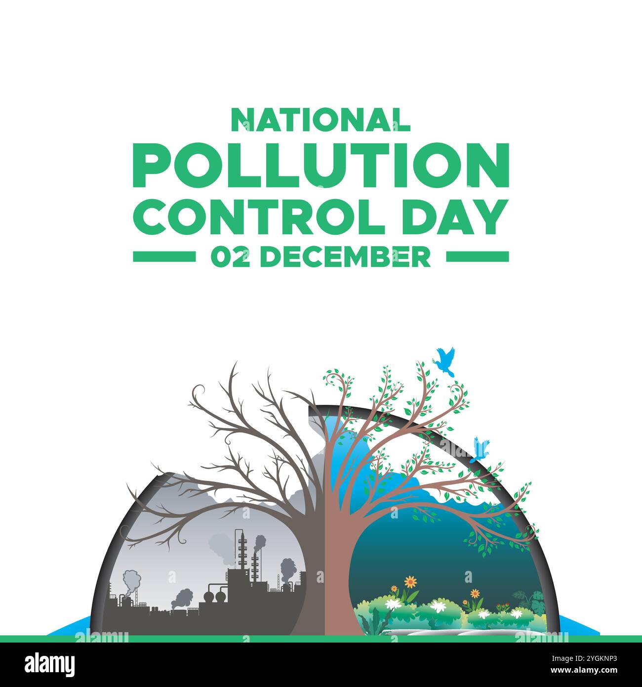 Giornata nazionale di controllo dell'inquinamento. 2 dicembre. Manifesto nazionale del giorno di controllo dell'inquinamento, banner. Illustrazione vettoriale. National Pollution Control Day Vector Illustrazione Vettoriale