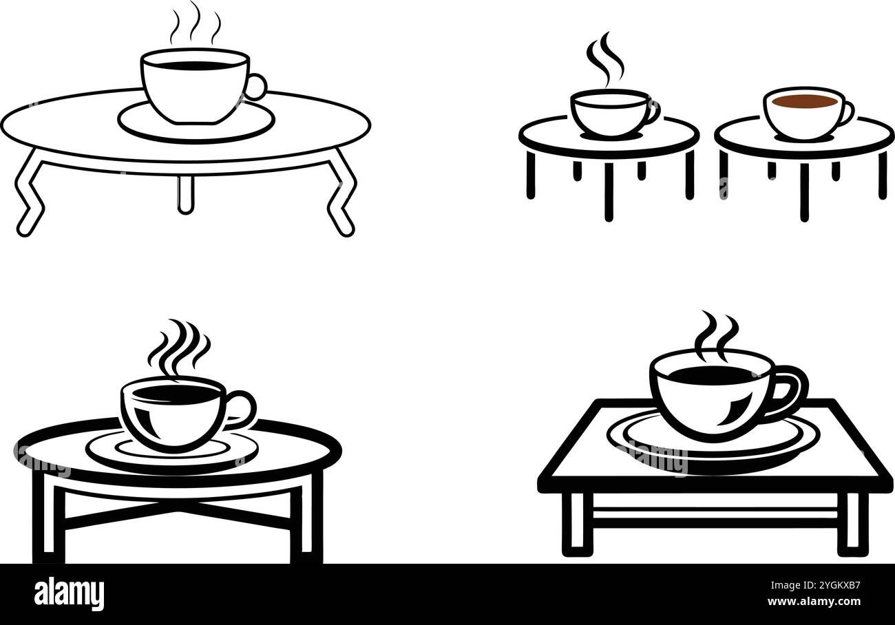 Icona vettoriale del tavolino caffè o TEE su sfondo bianco Illustrazione Vettoriale
