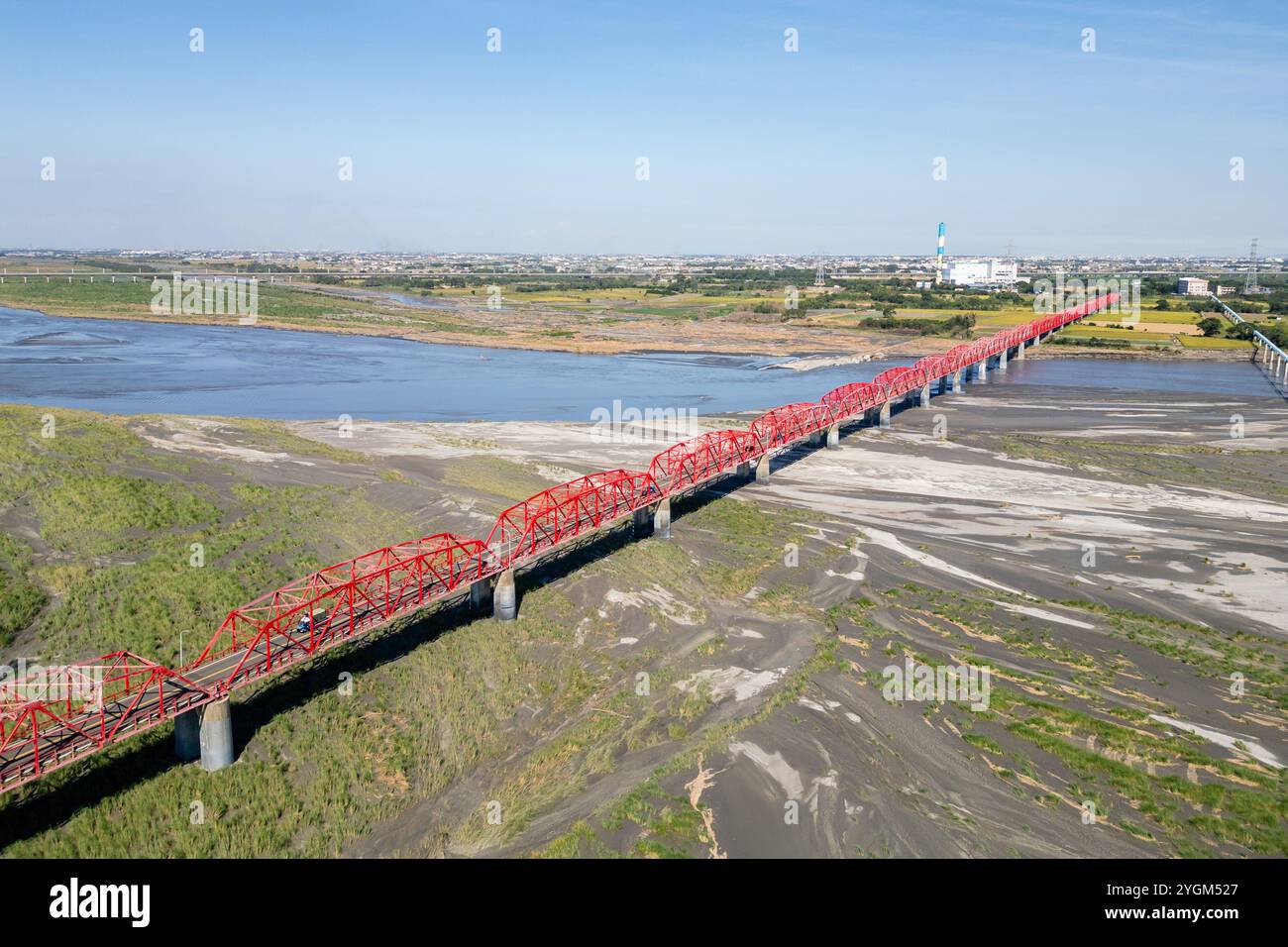 Veduta aerea del Ponte d'acciaio di Xiluo nella cittadina di Xiluo a Yunlin, Taiwan Foto Stock