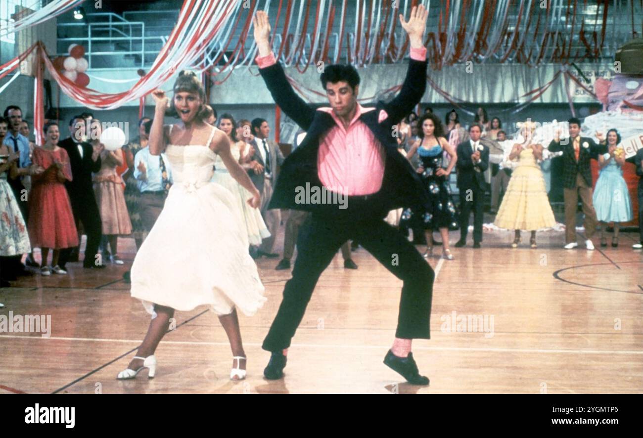 GREASE 1978 Paramount Pictures film musical con Olivia Newton-John nel ruolo di Sandy Olsson e John Travolta nel ruolo di Danny Zuko. Foto Stock