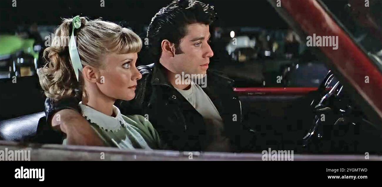 GREASE 1978 Paramount Pictures film musical con Olivia Newton-John nel ruolo di Sandy Olsson e John Travolta nel ruolo di Danny Zuko. Foto Stock