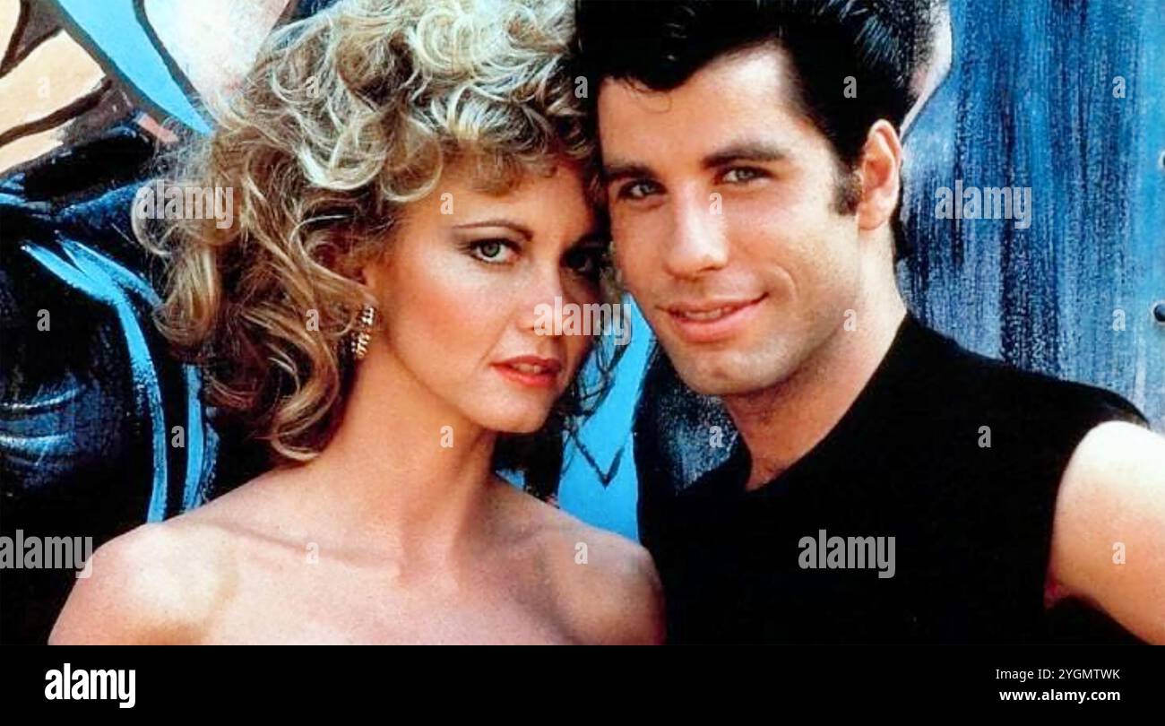 GREASE 1978 Paramount Pictures film musical con Olivia Newton-John nel ruolo di Sandy Olsson e John Travolta nel ruolo di Danny Zuko. Foto Stock