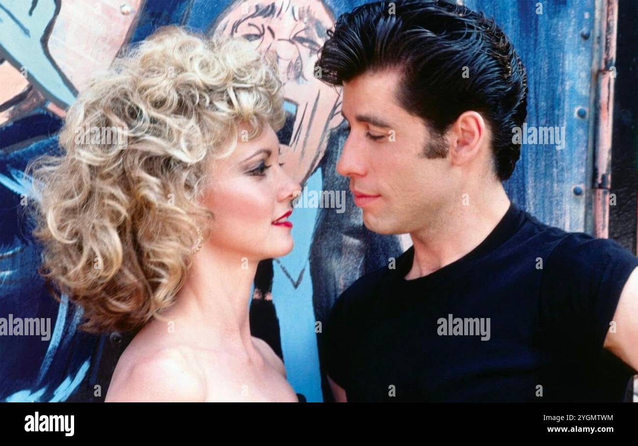 GREASE 1978 Paramount Pictures film musical con Olivia Newton-John nel ruolo di Sandy Olsson e John Travolta nel ruolo di Danny Zuko. Foto Stock