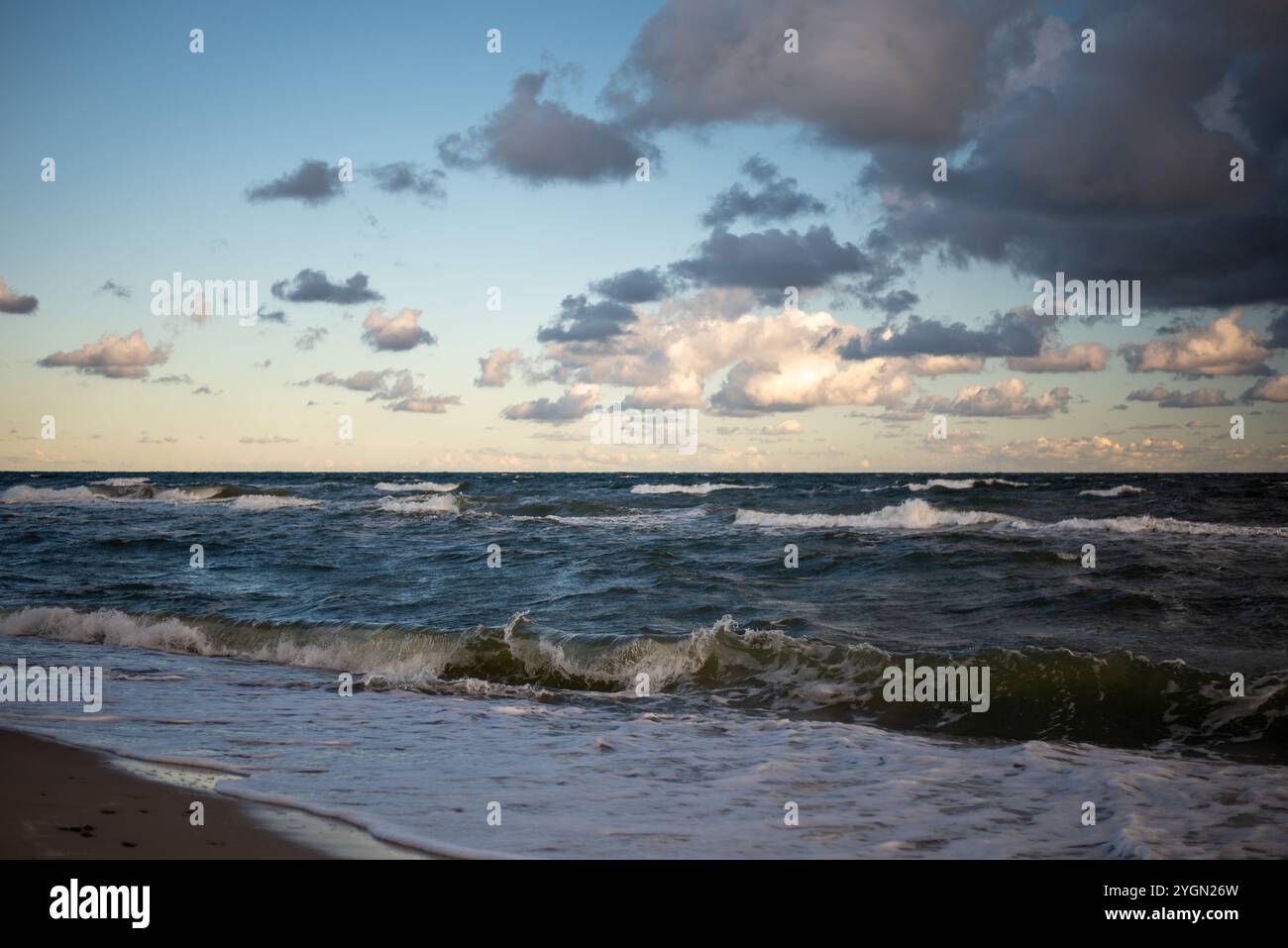 La costa del Mar Baltico nel nord della Polonia offre splendide spiagge sabbiose, dune pittoresche e una vegetazione lussureggiante, per una fuga serena Foto Stock